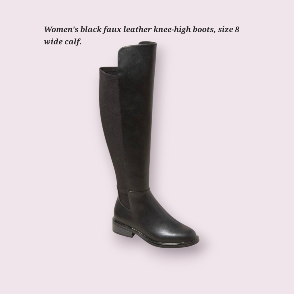 A New Day Women’s Faux Leather Knee High Boots Size 8 WideCalf Black Long Boots